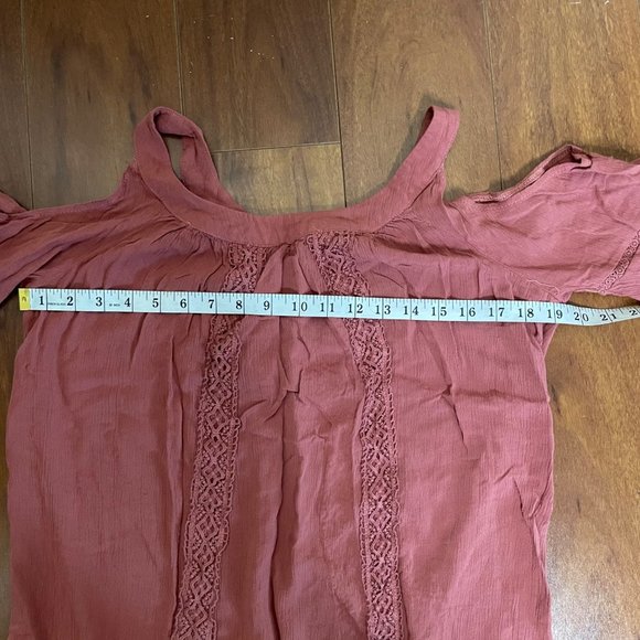 Knox Rose Peasant Boho Lace Peplum Tunic Cold Shoulder 3/4 Sleeves Mauve Size M - Picture 6 of 11